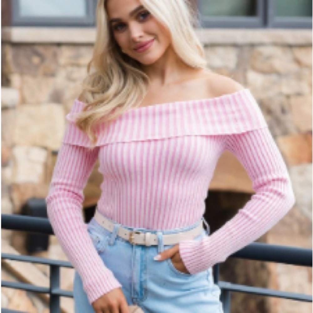 Pink Lily Off-the-Shoulder Pink Sweater